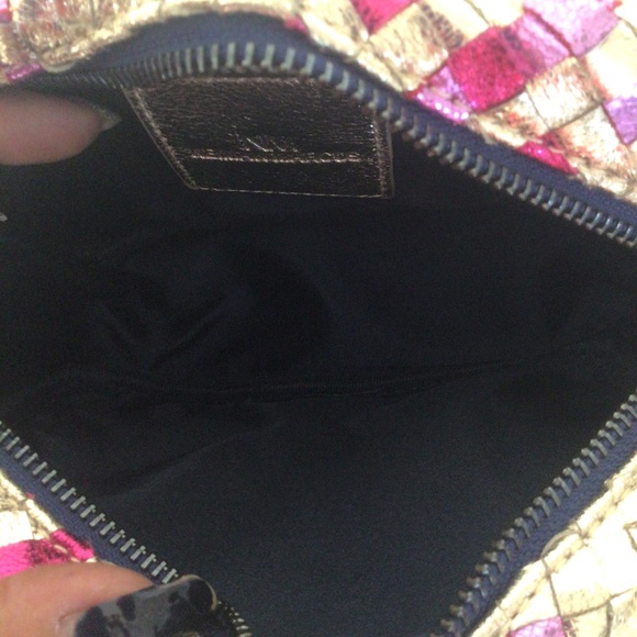 VTG NEIMAN MARCUS GOLD PINK LEATHER WOVEN CROSSBODY CONVERTIBLE CLUTCH B… - Picture 10 of 16